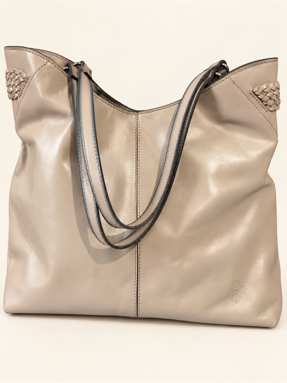 Patricia Nash Taupe Leather Shoulder Hobo with Braided Accents